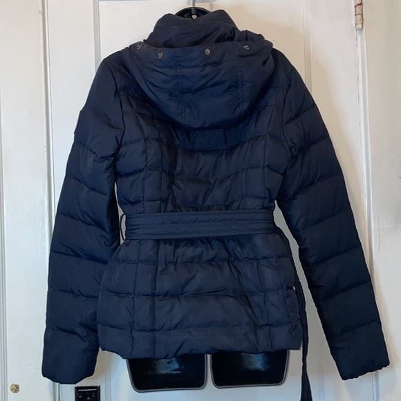 Abercrombie & Fitch Navy Blue Belted Hooded Down Puffer Jacket Size L - Picture 11 of 16